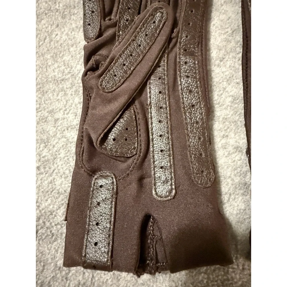 Vintage Isotoner by Aris Brown Gloves Elegant Driving Nylon Leather O/S Small